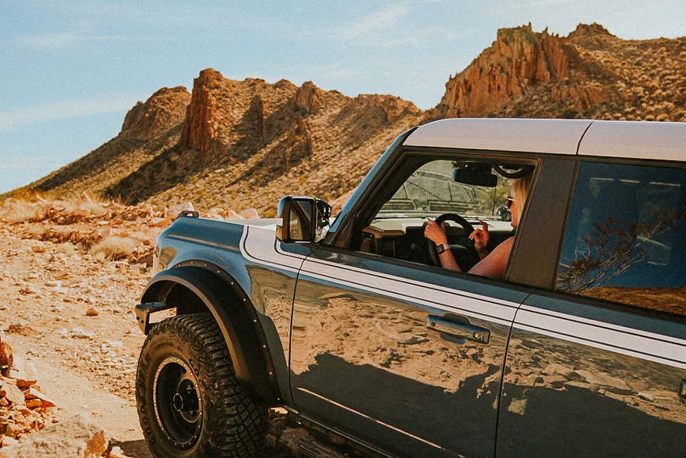 Bronco driving off road on Lake Mead